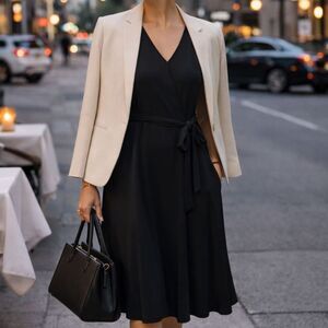 Chaus New York Faux Wrap Waist Dress XL Black 199775 Office Chic Professional